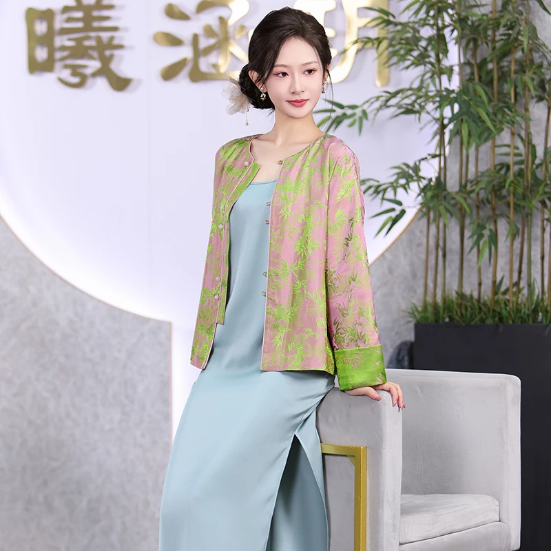 

Новая китайская осенняя верхняя одежда для женщин: модный приталенный повседневный топ из полиэстера в традиционном стиле