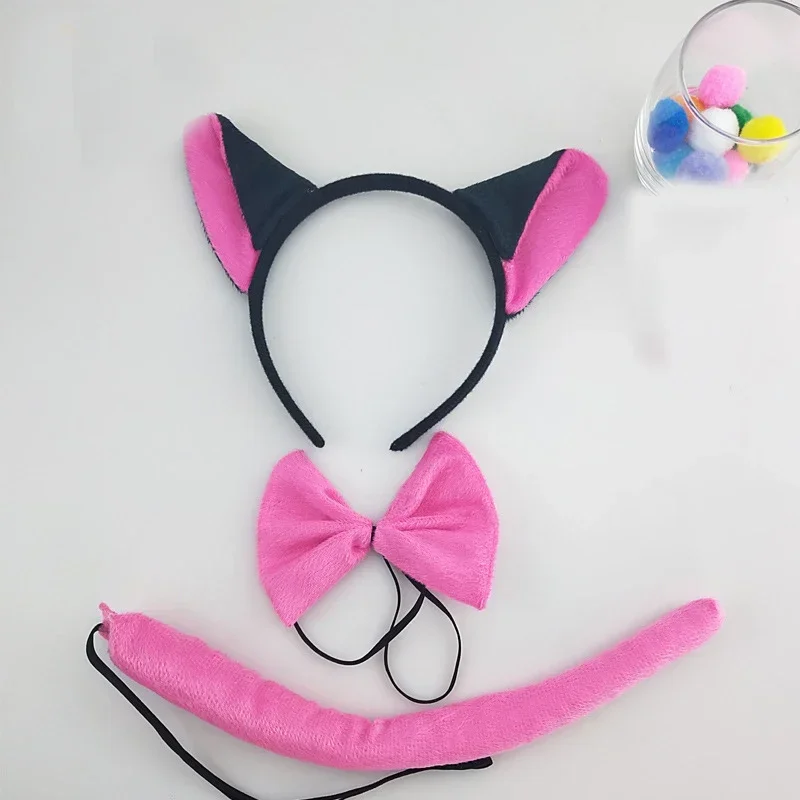 Fox Ear Cosplay Hair Bands Set para Meninas e Mulheres, Headband, Laço, Cauda, Game Theater, Animal, Pelúcia, Birthday Party, Natal, Meninos, Meninas