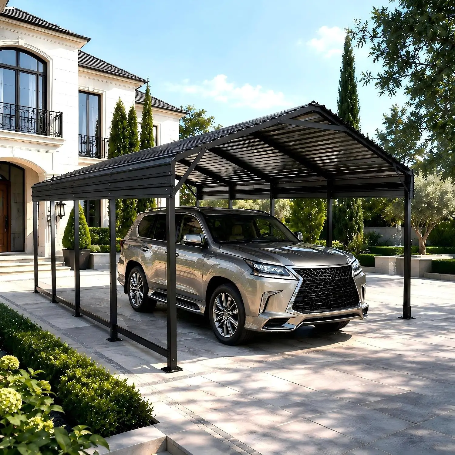 12x20 Metal Carport, Galvanized Steel Vehicle Shelter for Trucks, Boats & Tractors, All Weather Protection, Customized