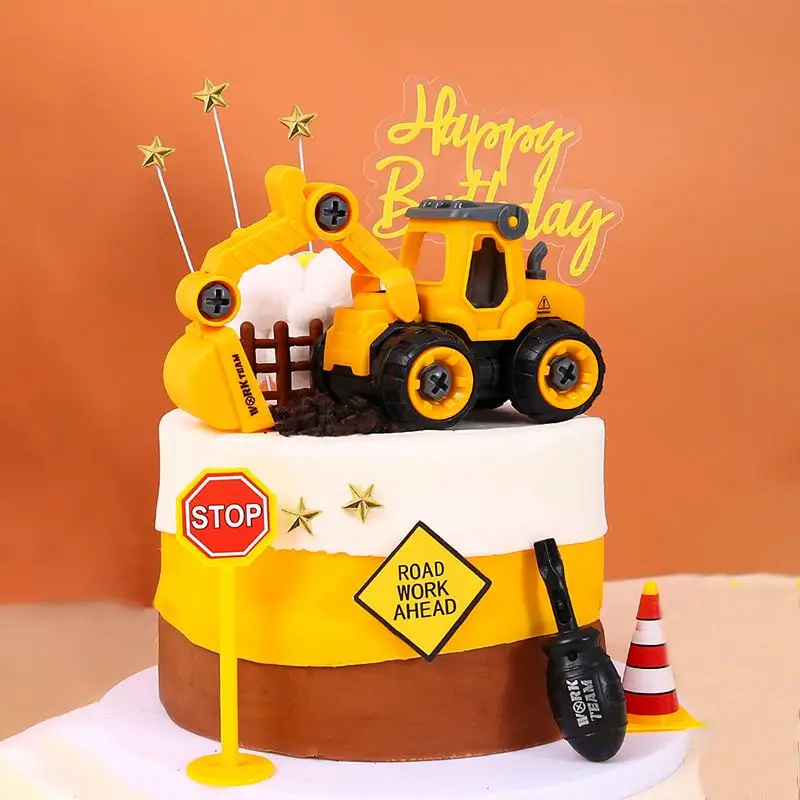 Bau Kuchen Topper Geburtstag Kuchen Dekoration Bagger Turm Kran Verkehrszeichen Fahrzeuge Kinder Geburtstag Party Baby Dusche – Detail 1