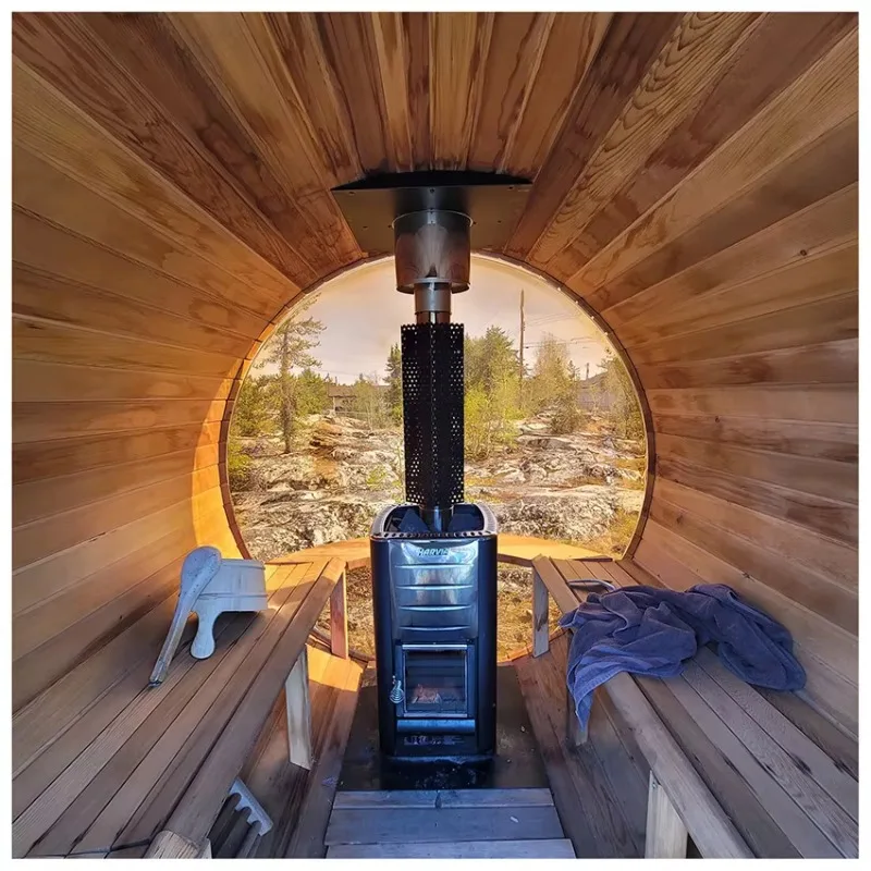 Fas Sauna Masif Ahşap Bahçe Panoramik Fıçı Şeklinde Açık Hava Saunası (Odun Sobalı)