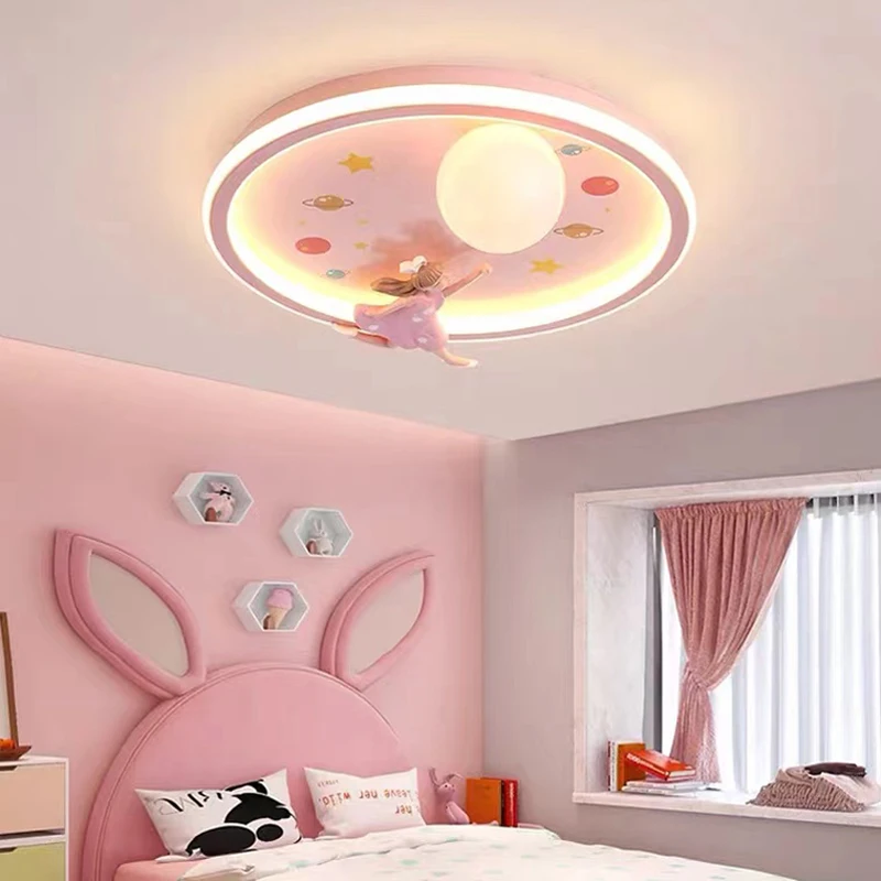 

Princess ceiling light Kids Baby bedroom ceiling Chandelier girls room decor Pink Space Moon Ceiling lamp Plafonnier led Lights