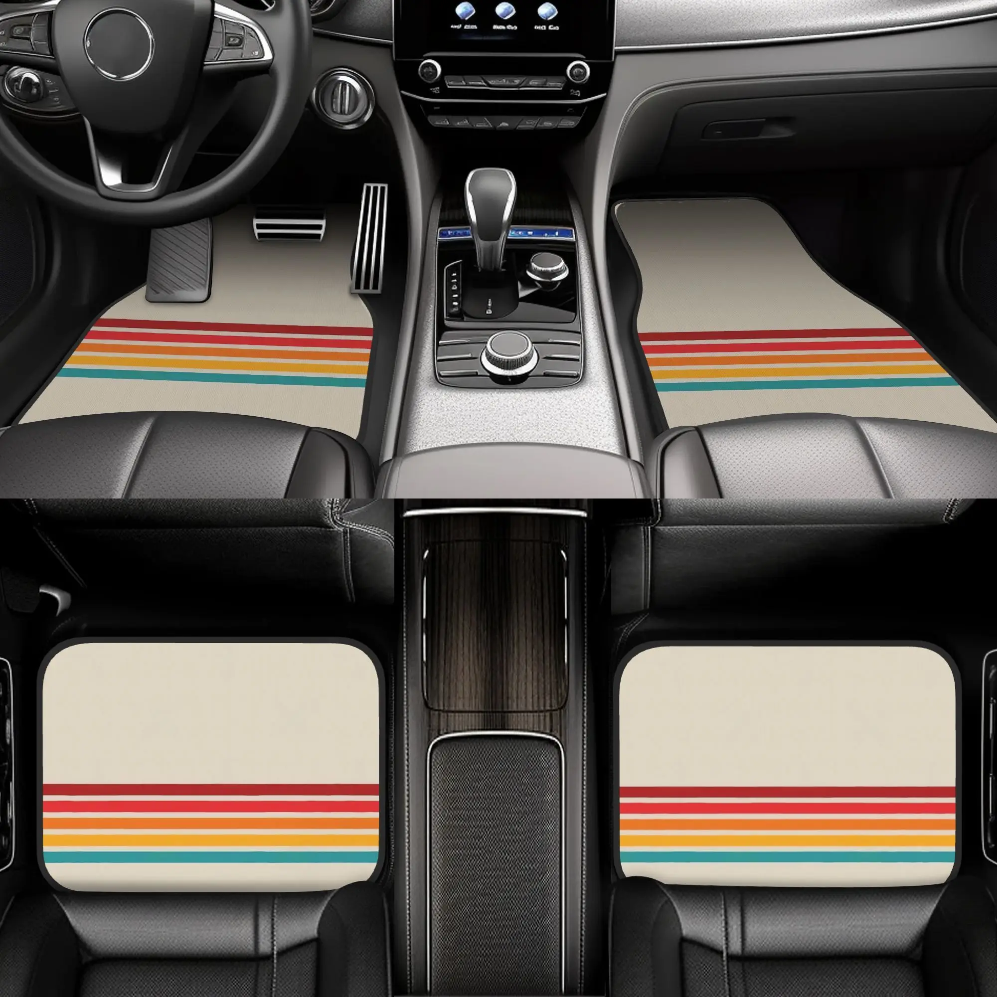 

4pcs Retro 70s Style Car Floor Mats - Durable Polyester, Vibrant Striped Design, Fit For All Vehicles, Perfect Gift For Car Enth