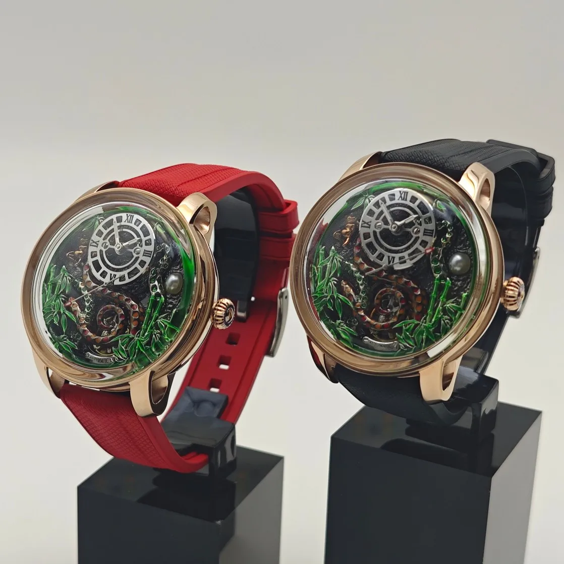 

ROKATIE Mechanical Wristwatches Chinese Snake Relief Stainless Steel 316L Unique Automatic Watch 5ATM Skeleton Rubber Band Watch