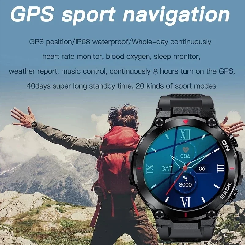 2024NEW GPS Smart Watch Men Military 5ATM Waterproof Long Battery Life Tactical SmartWatch Blood Oxygen Watch for Samsung iPhone