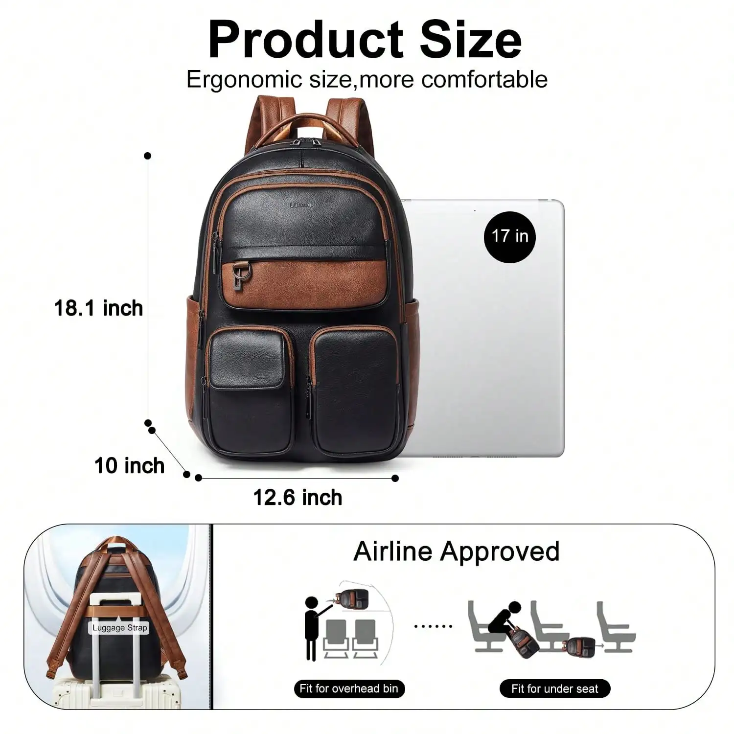 LATMAP Vegan Leather Backpack Purse For Women Men 17 Inch Laptop Backpack For Travel Multipurpose Design Ladies Work College Handbag Shoulder Bag