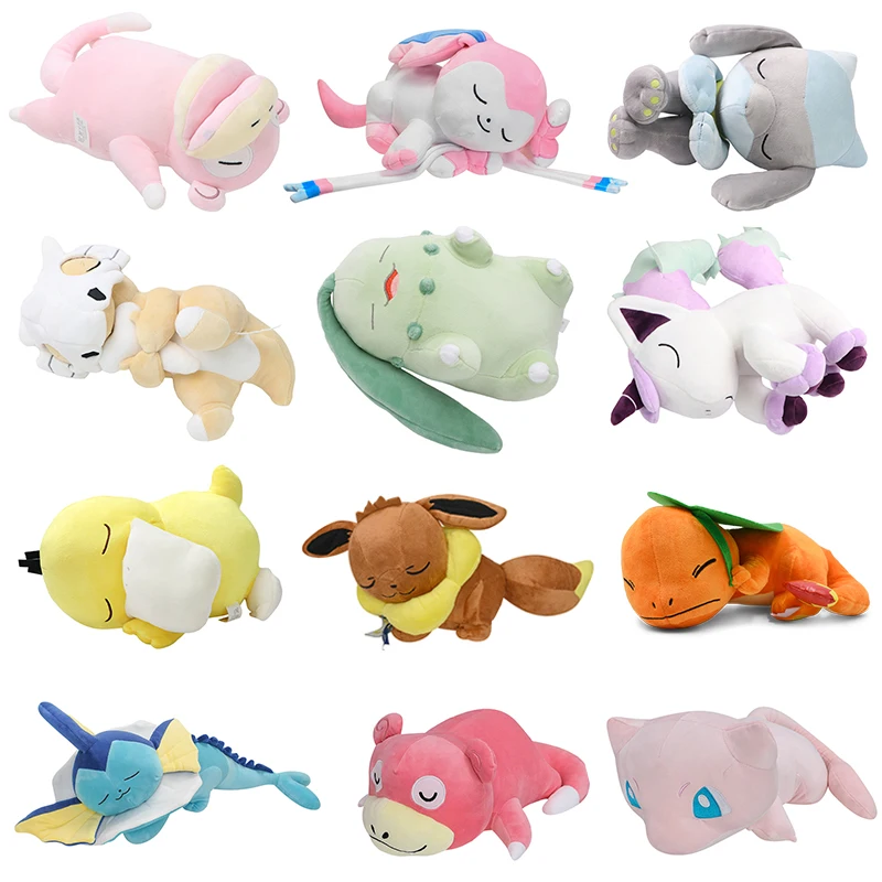 

New Pokemon Sleeping Pillows Cubone Chikorita Eevee Galarian Ponyta Soft Stuffed Dolls Cushion Kawaii Lucario Slowpoke Toy Gifts