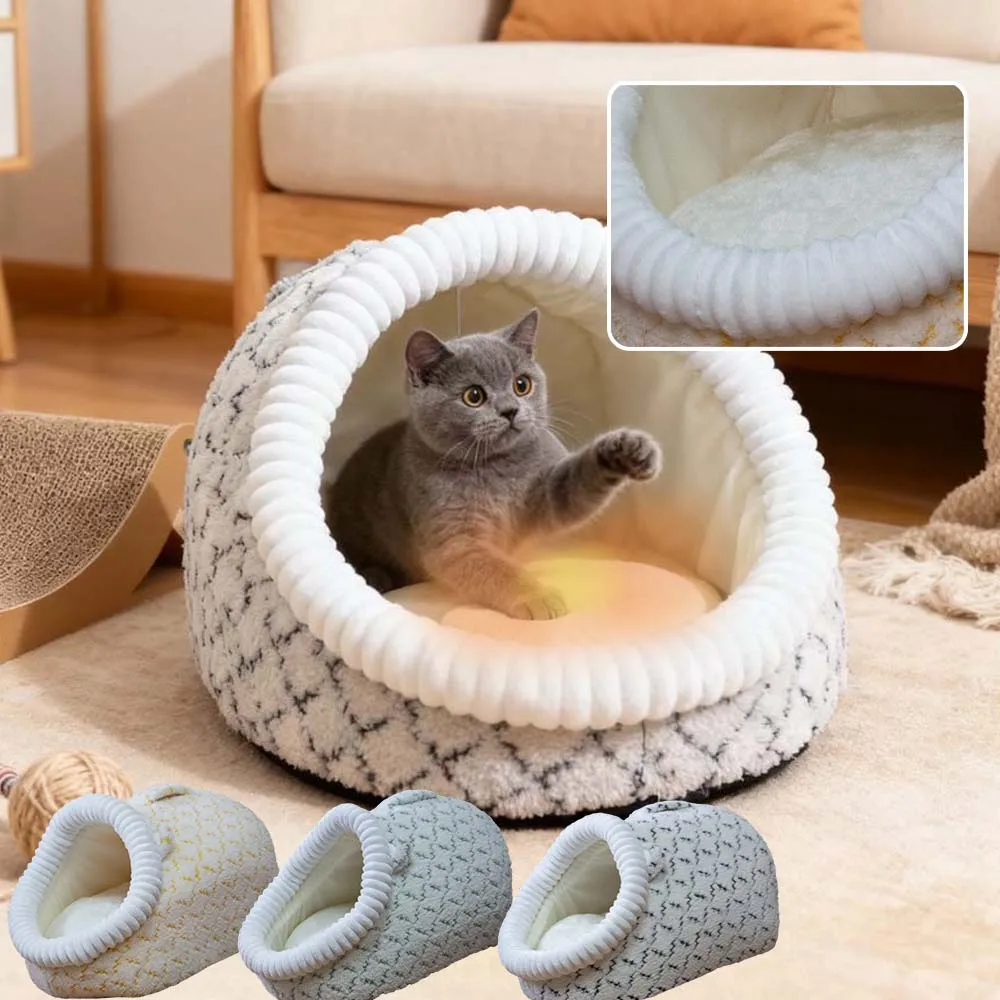 

Winter Soft Plush Pet Bed Comforter Nest Shell Cat Bed Semi-enclosed Cats Cave Small Dogs House Multi-Functional Kennel Sleeping
