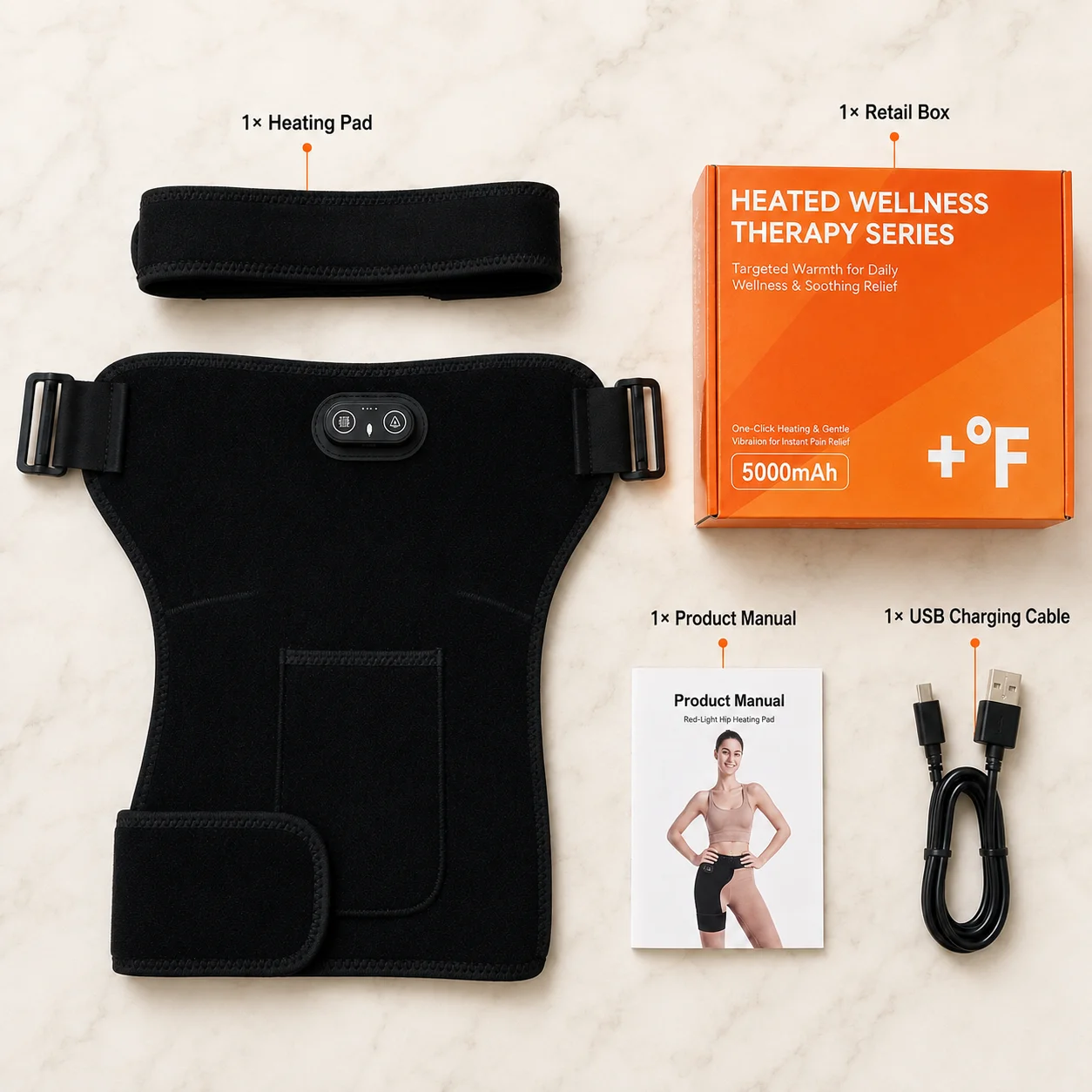 Red Light Heated Hip Wrap Rechargeable Cordless Hip Thigh Belt 3 Heat Levels 3 Vibration Massage Modes Adjustable Universal