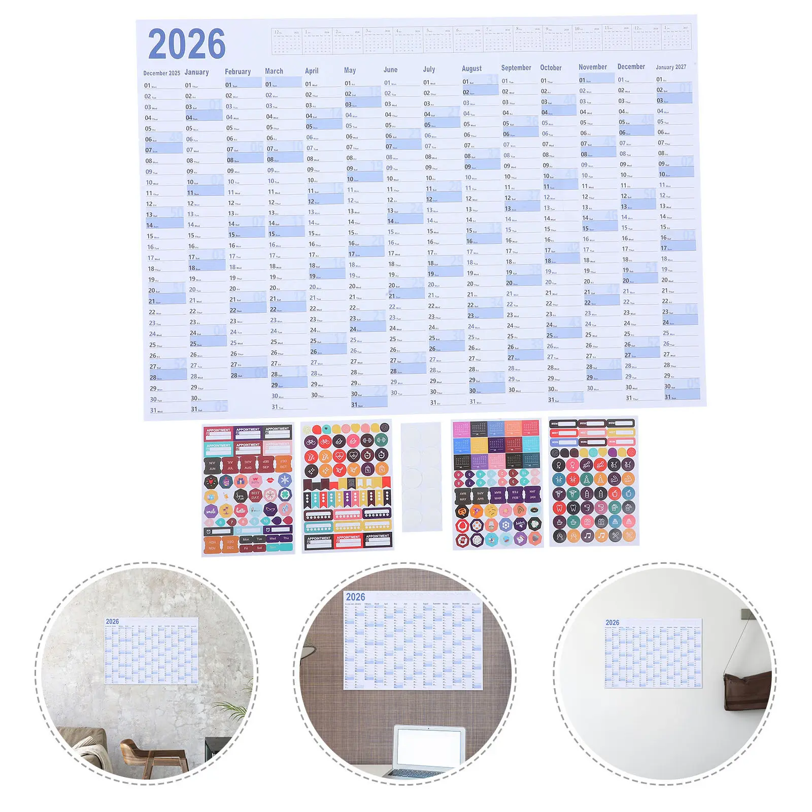 

2Sets Oversized Wall Paper Calendar 2026 Annual Planner Minimalist Style Writeable Monthly Display for Office School Family