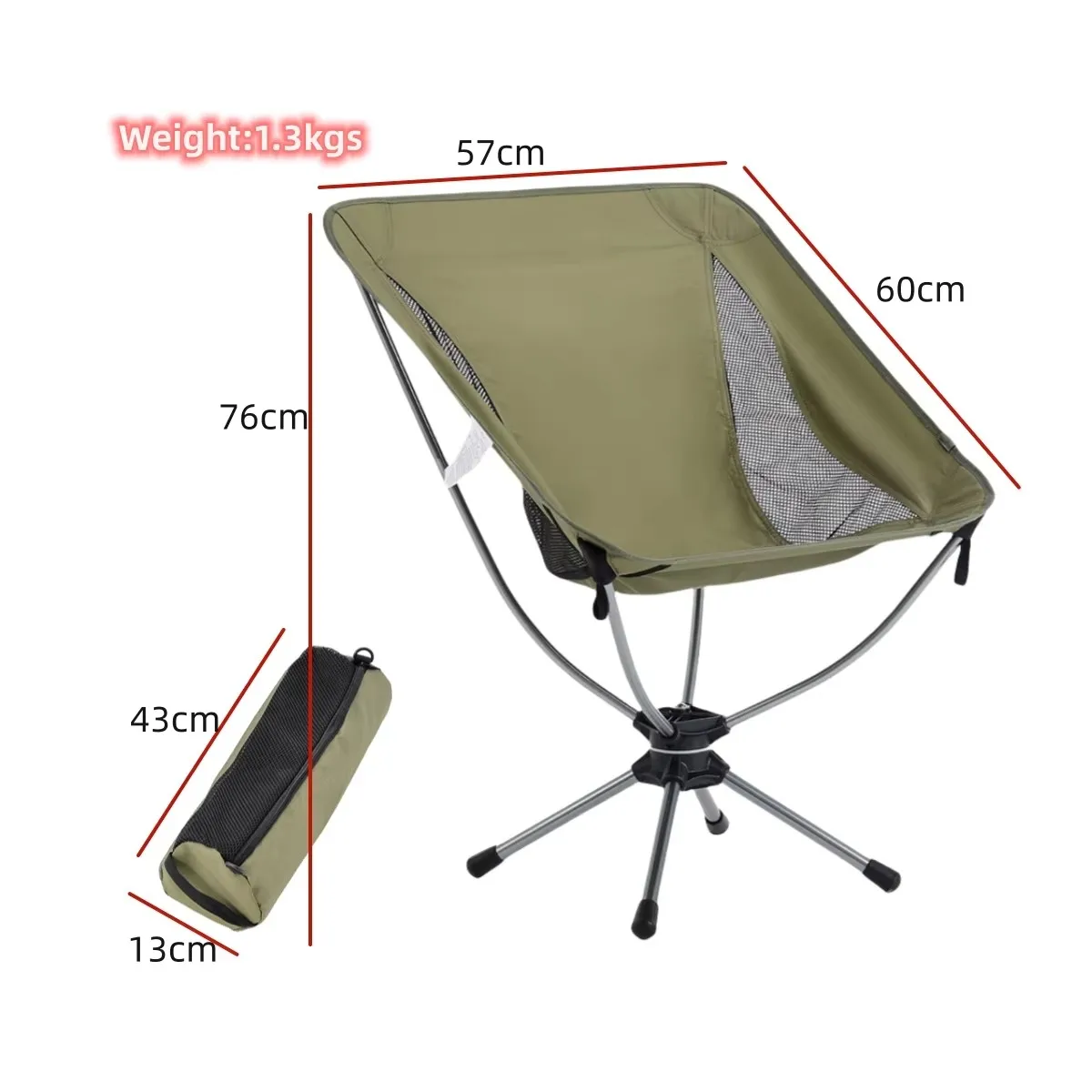 Outdoor Lightweight 360 Degree Aluminum Camping Swivel Chair Portable Folding Hiking Beach Chair