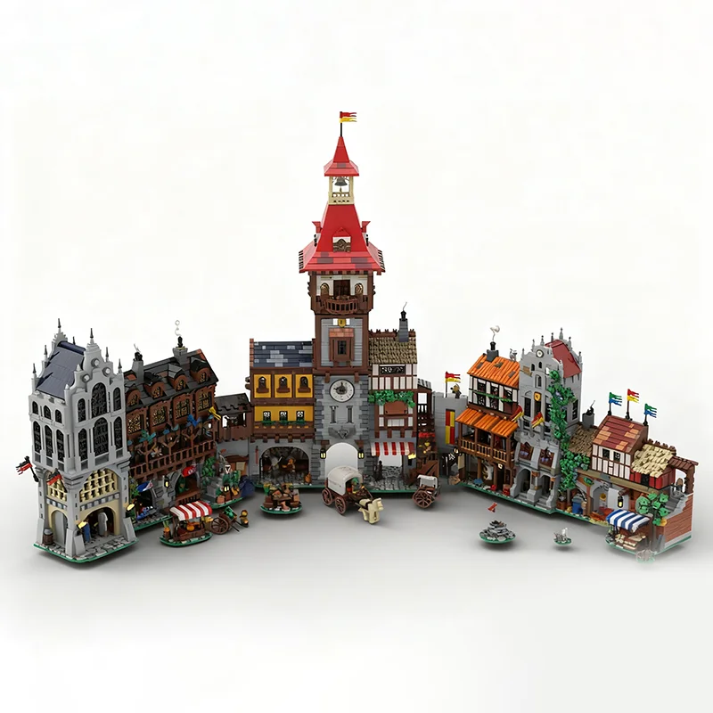 12725pcs MOC Complete Medieval Town Square Castle Model Building Blocks Architecture Festival Gifts Toy Brick Birthday