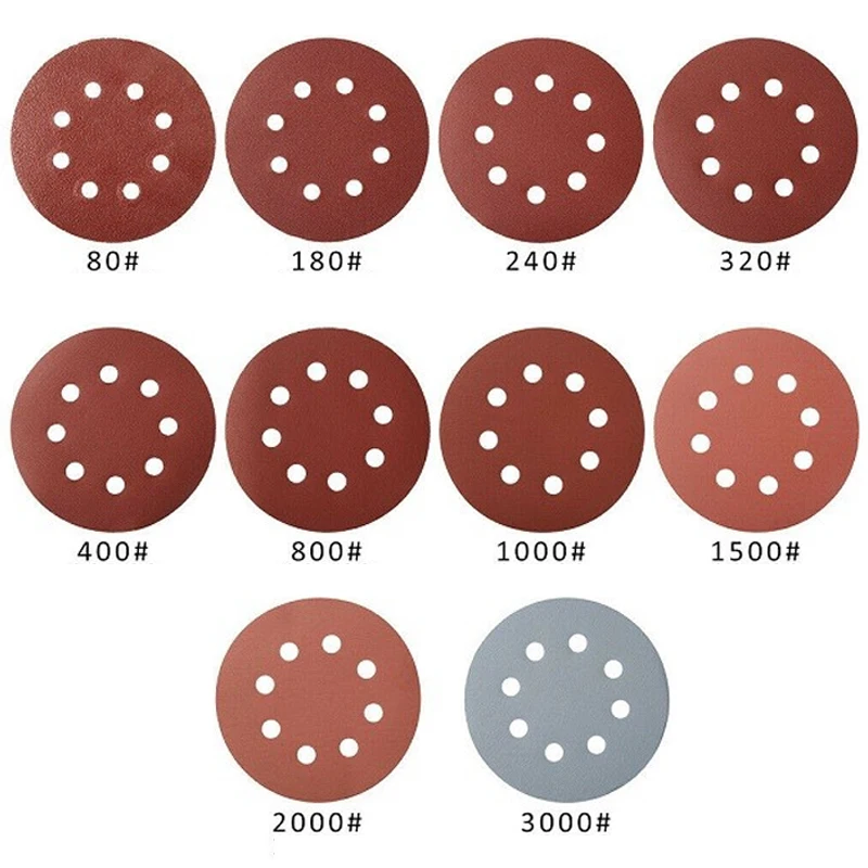 50/100 قطعة 125 مللي متر أقراص الصنفرة شكل دائري الصنفرة للخشب جدار معدني تلميع 8 حفرة ساندر لوحة تلميع 80-3000 فريك