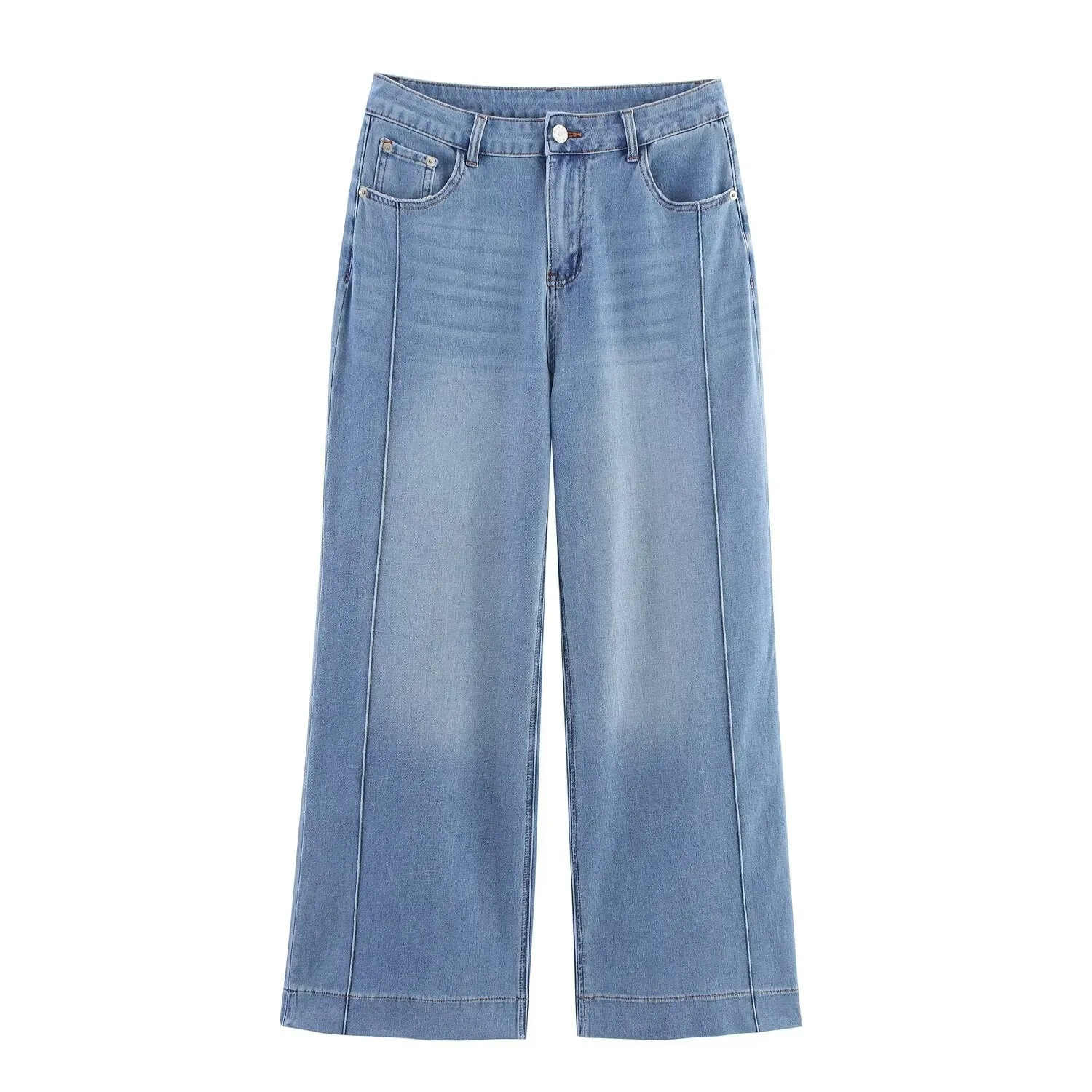 

Withered 2026 Summer New European And American Style Fashion Simple And Versatile Loose Four Sided Elastic Wide Leg Jeans