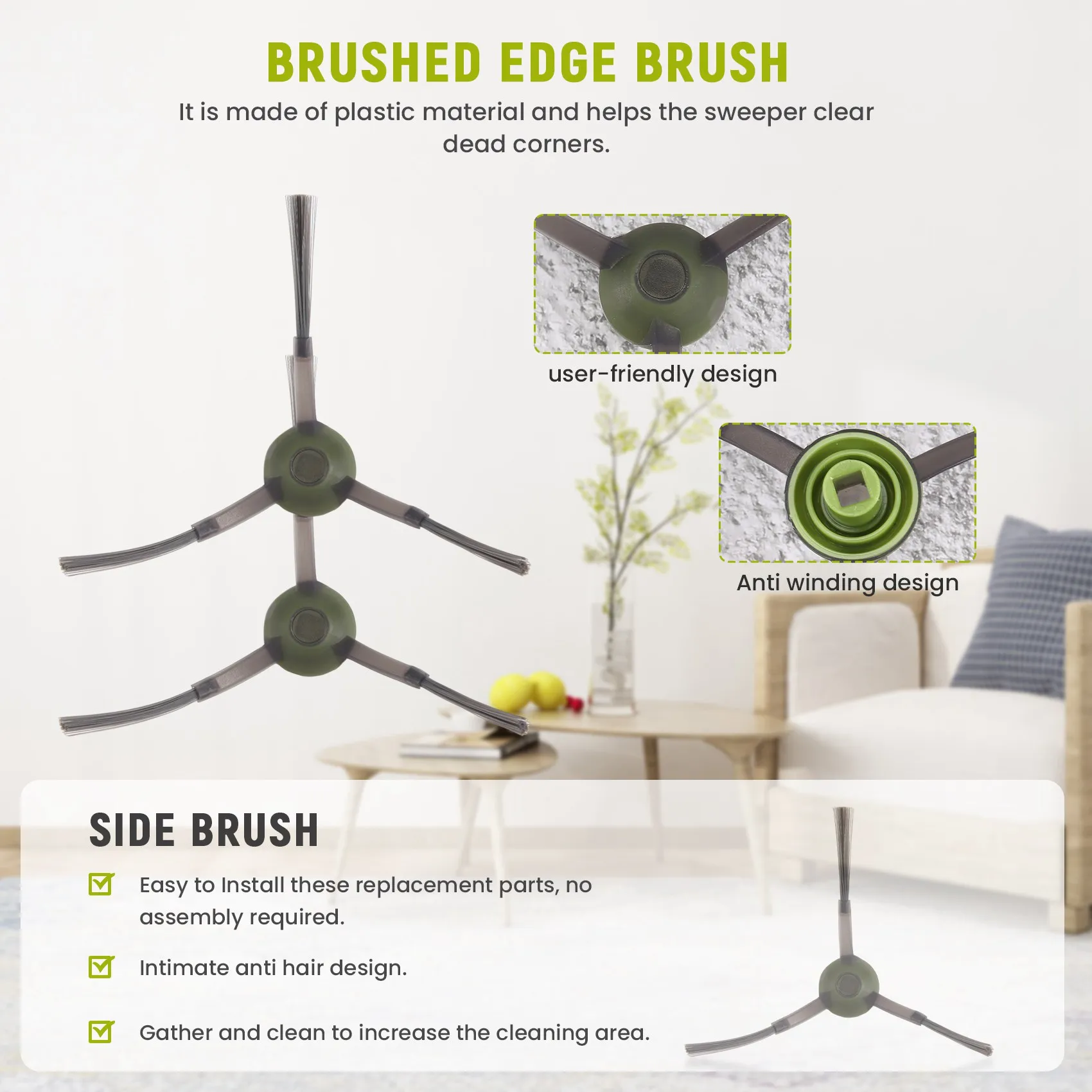 فرشاة جانبية لـ ECOVAC DEEBOT ، OZMO T9 ، T9 ، AIVI ، T8 MAX ، T8 POWER ، T8 AIVI ، N8 PRO ، ملحقات مكنسة كهربائية روبوت ، 8 *