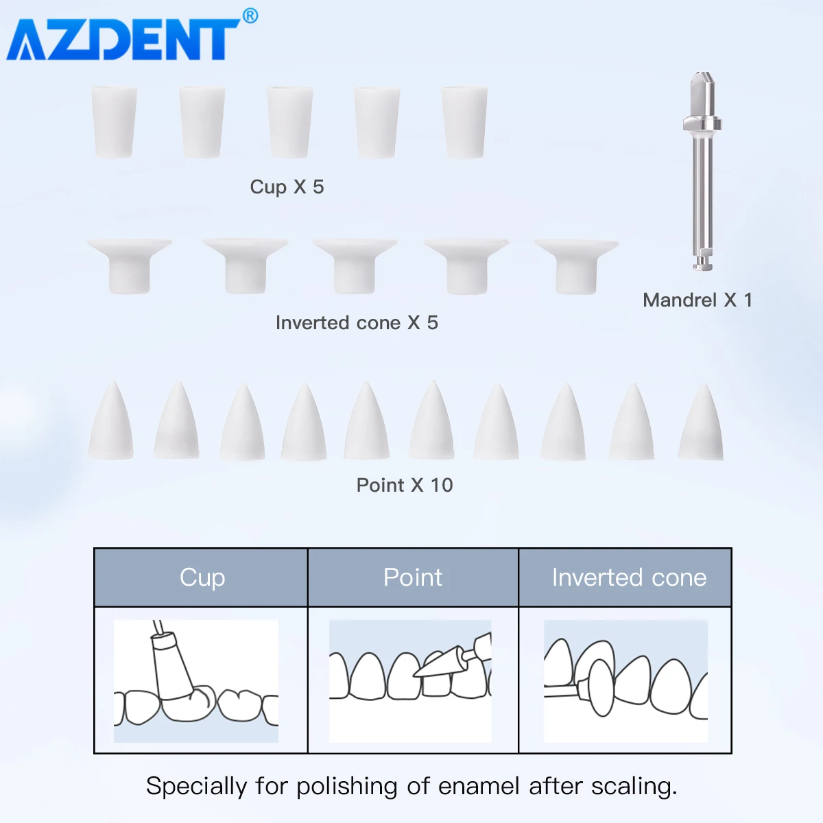 20PCS Dental Composite Finishing Polisher AZDENT Silicon Particle Polishing Head Cup with Mandrel CA 2.35mm Dentistry Tool