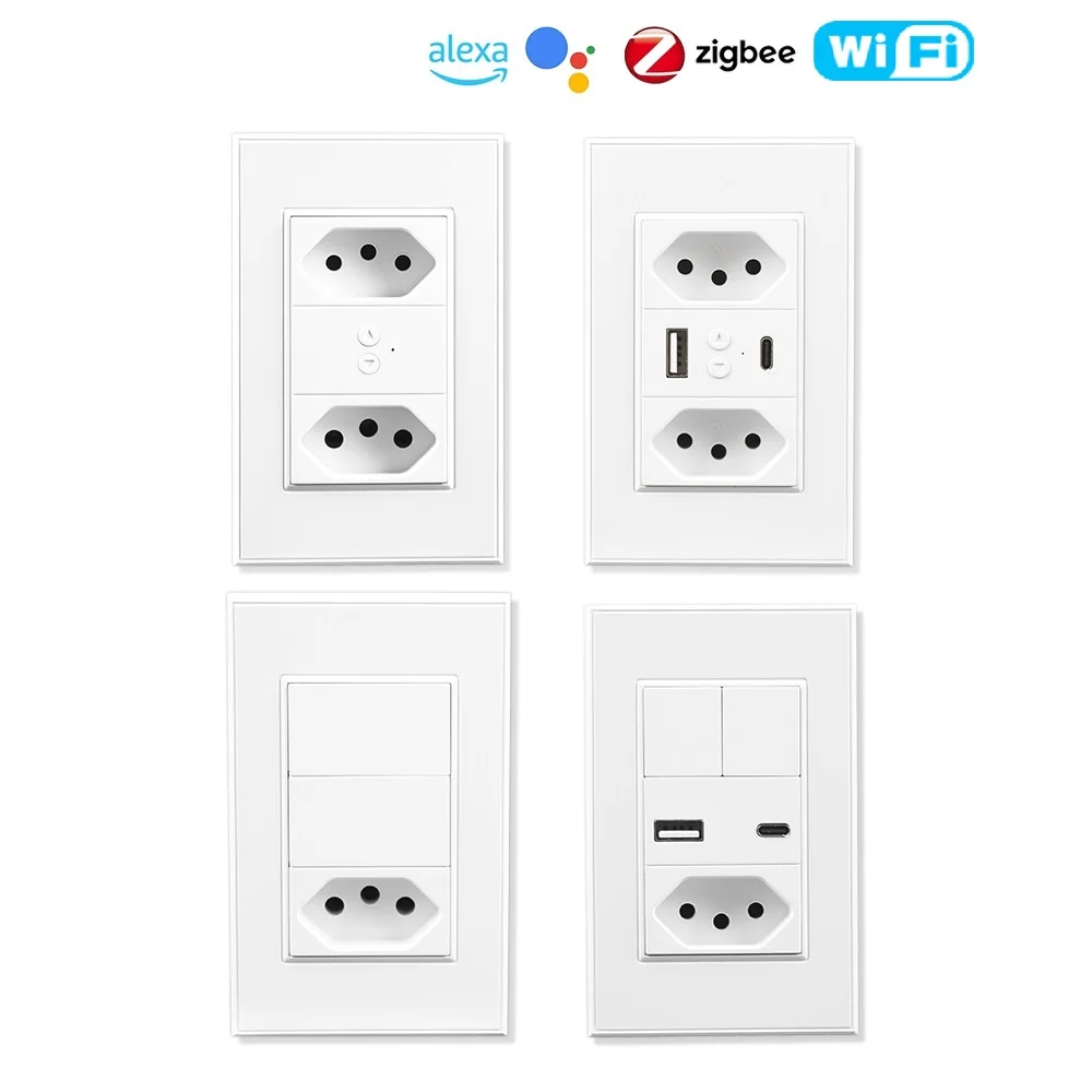 Tuya Wifi/Zigbee Smart Brazil Socket Plug Switch USB Type-C 10A 20A Two Brazil Outlets Smart Life APP Remote Control Google Home