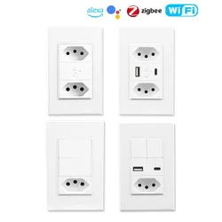 Tuya Wifi/Zigbee Smart Brazil Socket Plug Switch USB Type-C 10A 20A Two Brazil Outlets Smart Life APP Remote Control Google Home