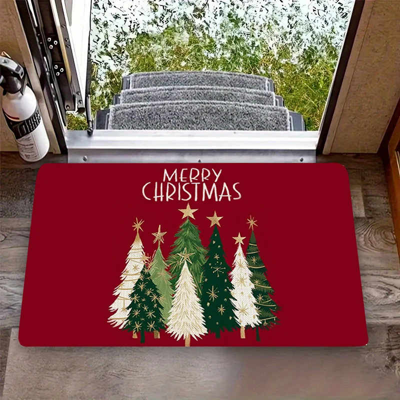 Christmas Tree Festive Welcome Mats Holiday Red Decorations for Front Door Bathroom Anti-silp Carpet Living Room Accessories Pad