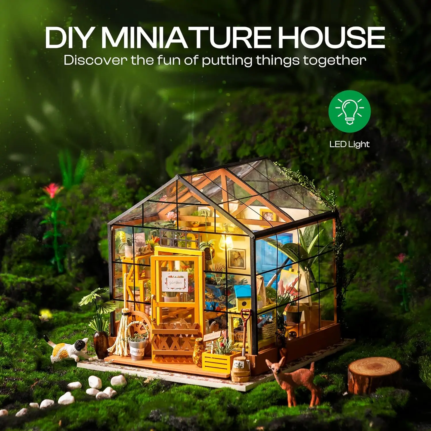 Robotime Miniature House Kit with Furnitures DIY Mini Dollhouse with LED Light 1:24 Scale Craft Kit for Kids Adults Home Decor