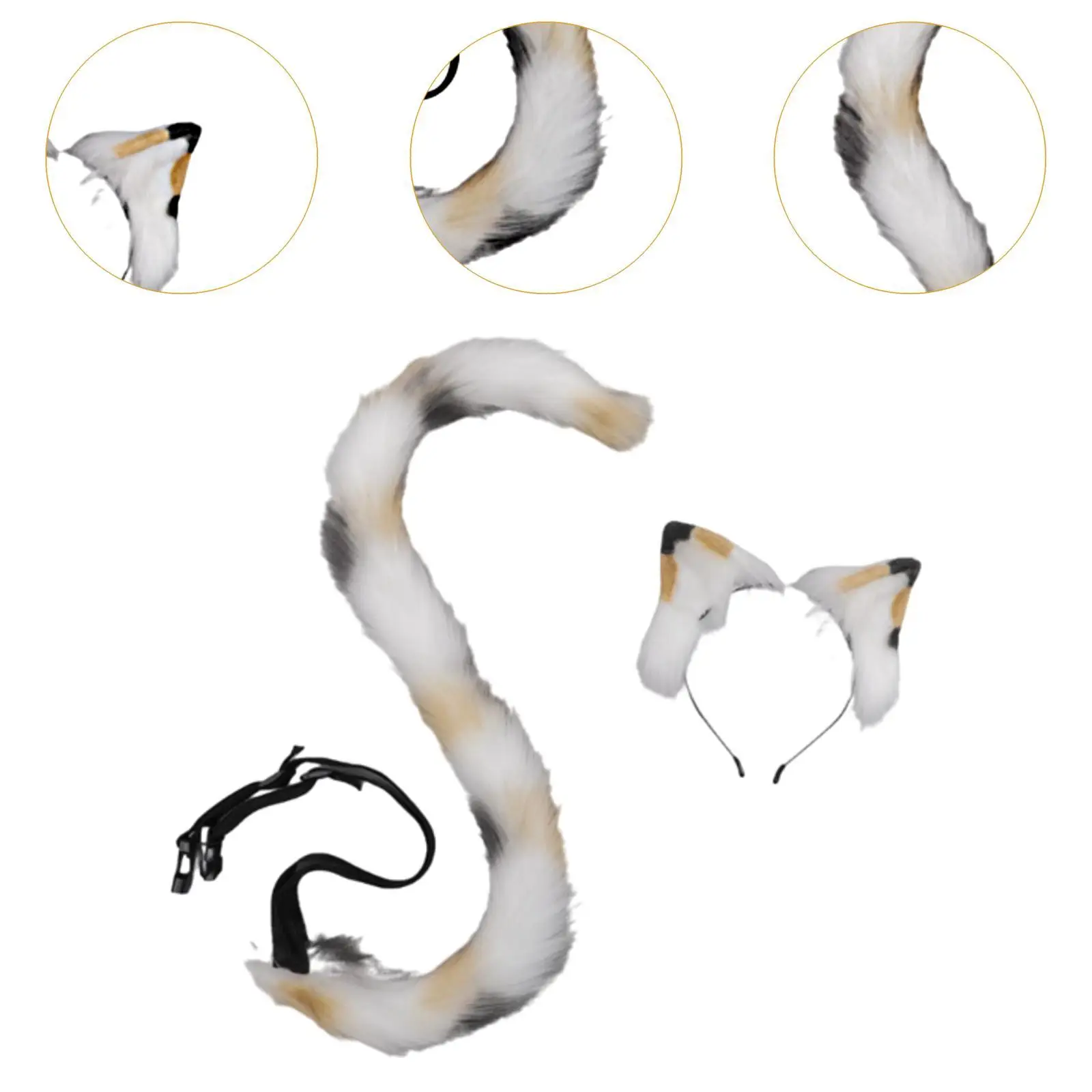 Conjunto de orelhas e cauda de gato cosplay acessórios de fantasia ajustáveis headpiece gato longo