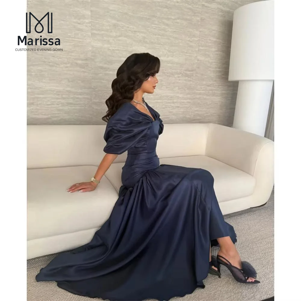 

Marissa Elegant Prom Dresses Luxury Women's Elegant Party Dress V-neck Evening Dress 2025 Custom Made A-line Satin Half-sleeved