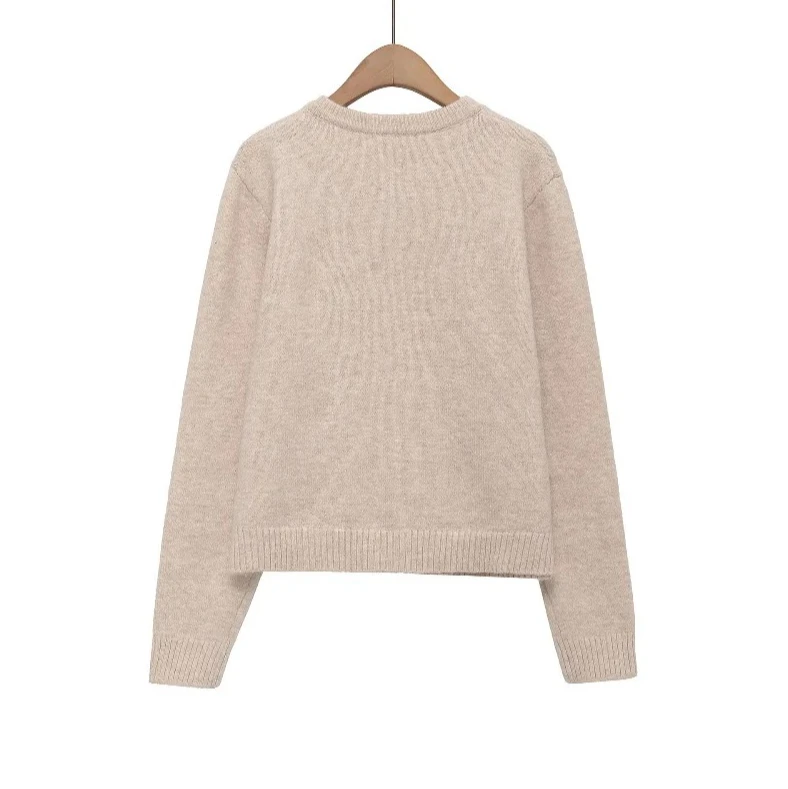 เสื้อสเวตเตอร์ถักลายเพชรสำหรับผู้หญิง - เสื้อแฟชั่นลำลองคอกลมแขนยาว เสื้อสวมหัวสไตล์สตรีททำจากเส้นใยโพลีเอสเตอร์