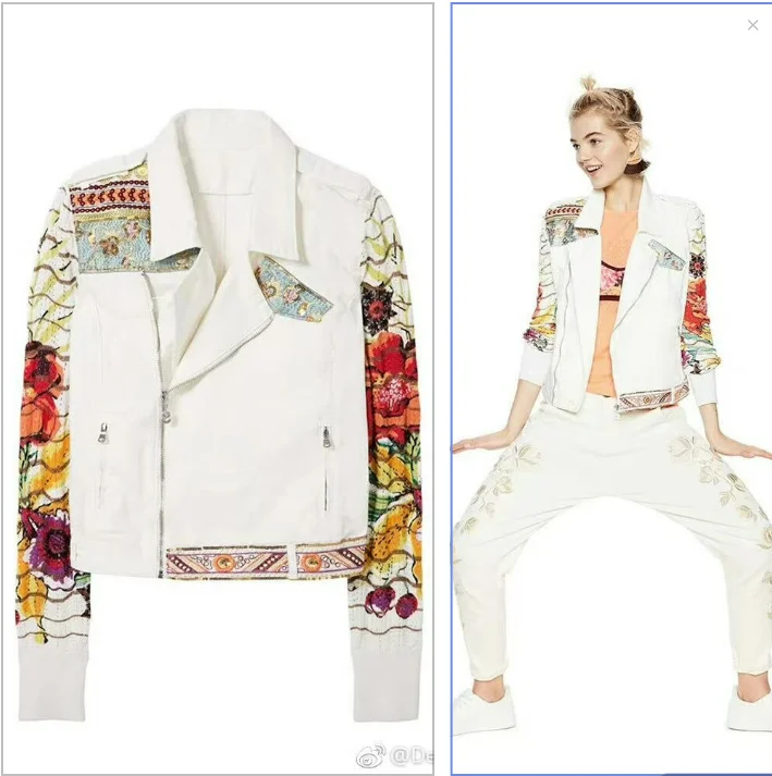 Foreign trade original single Spanish new heavy industry patch patch long-sleeved white denim coat