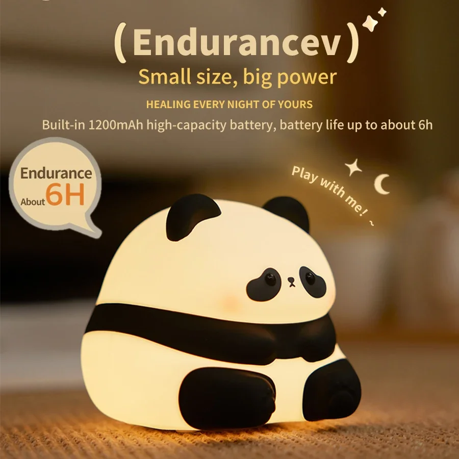 Śliczna lampka nocna Led Panda Cartoon stół silikonowy lampa do pokoju dziecięcego wystrój pokoju dziecięcego sypialnia z przyciemnionym światłem