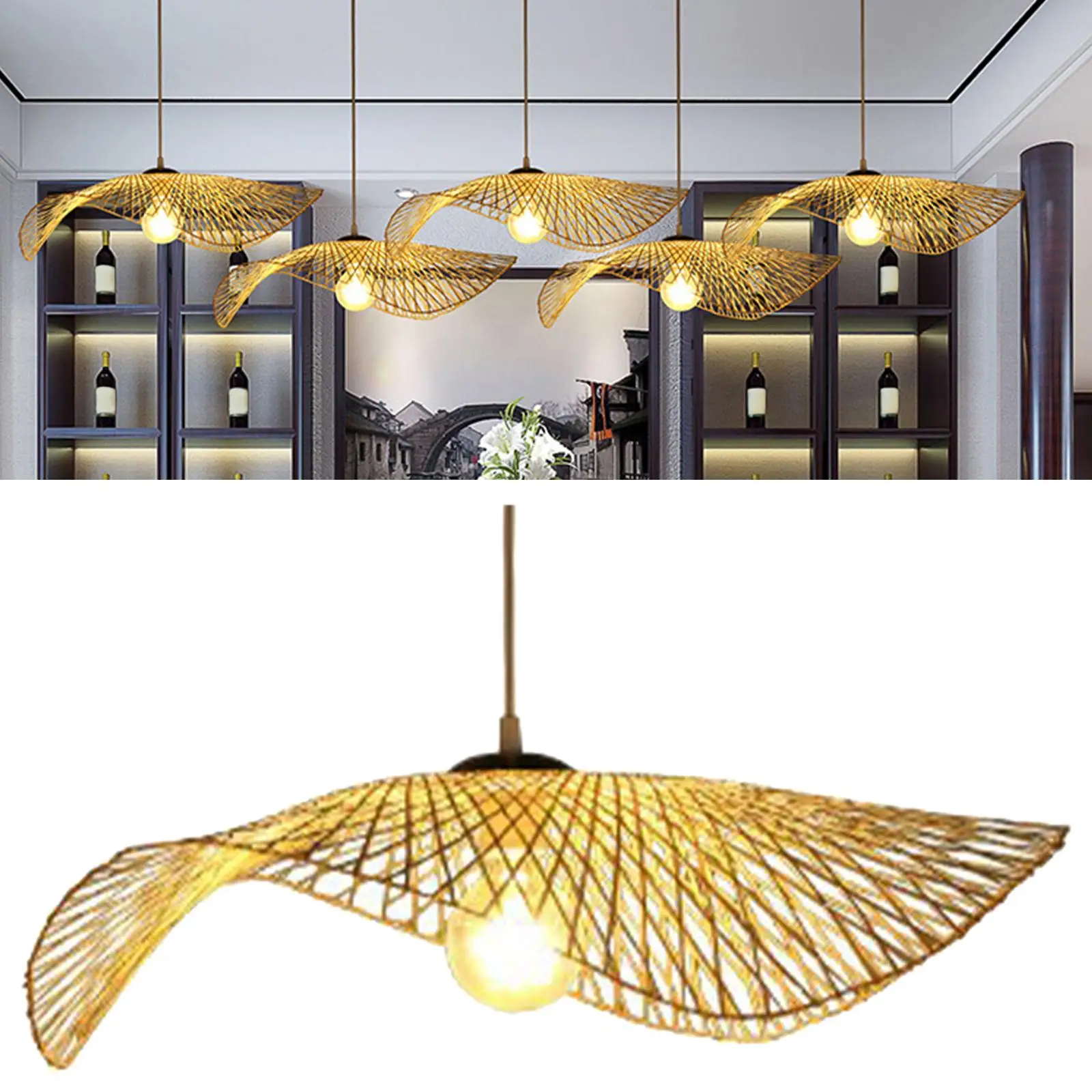 Ceiling Pendant Light Lamp Fixtures  Wicker Chandelier for Hallway Indoor Bedroom Hallway Kitchen Island Fixtures Shade Cover