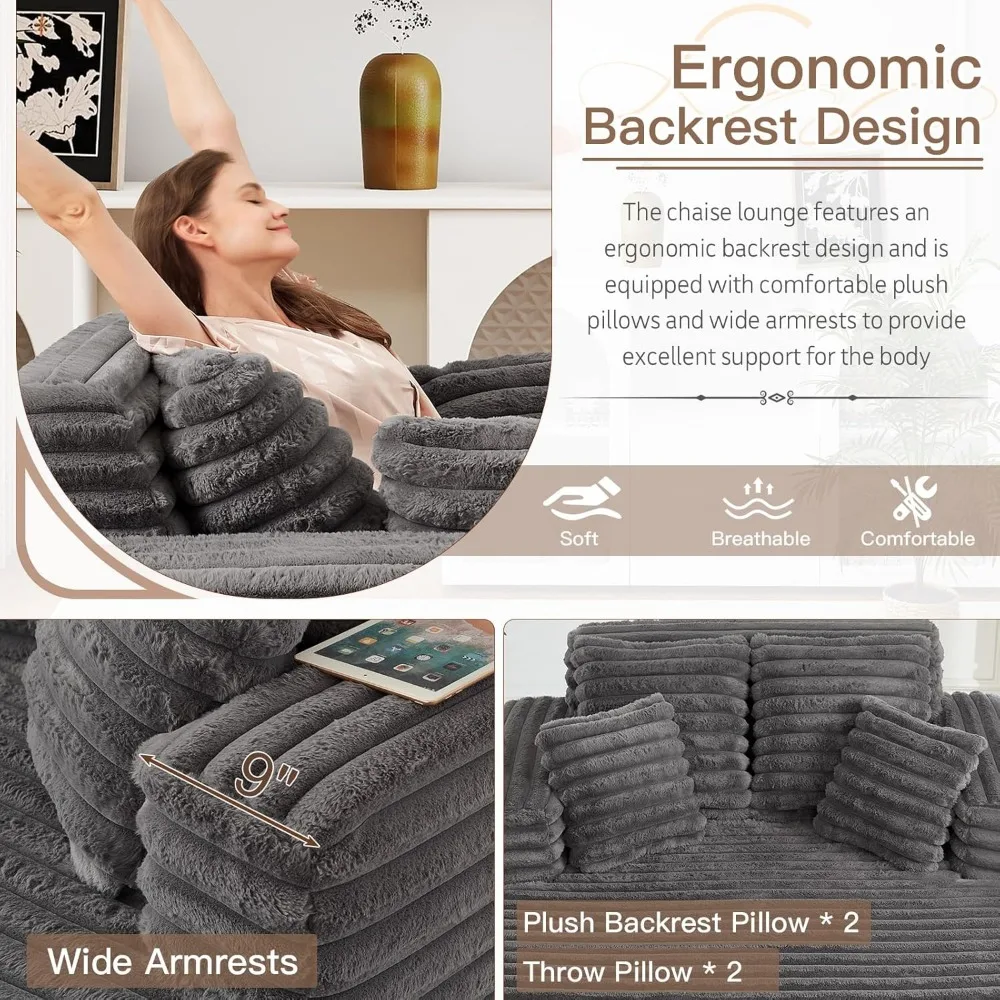 "Sedia chaise longue oversize in pelliccia sintetica felpata larga 56 pollici con divano letto e cuscini"