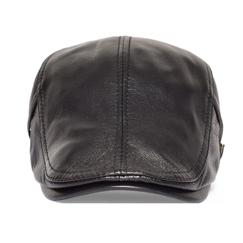 VOBOOM Black Brown Leather Flat Cap Men Natural Genuine Lambskin Ivy Caps Newsboy Gatsby Hat Classic Boina 121