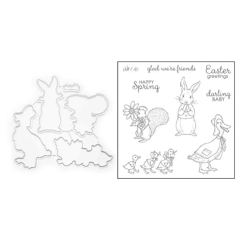 

Симпатичные штампы для резки кролика и утки, силиконовый штамп, прозрачное клейкое уплотнение, простое в использовании, новое