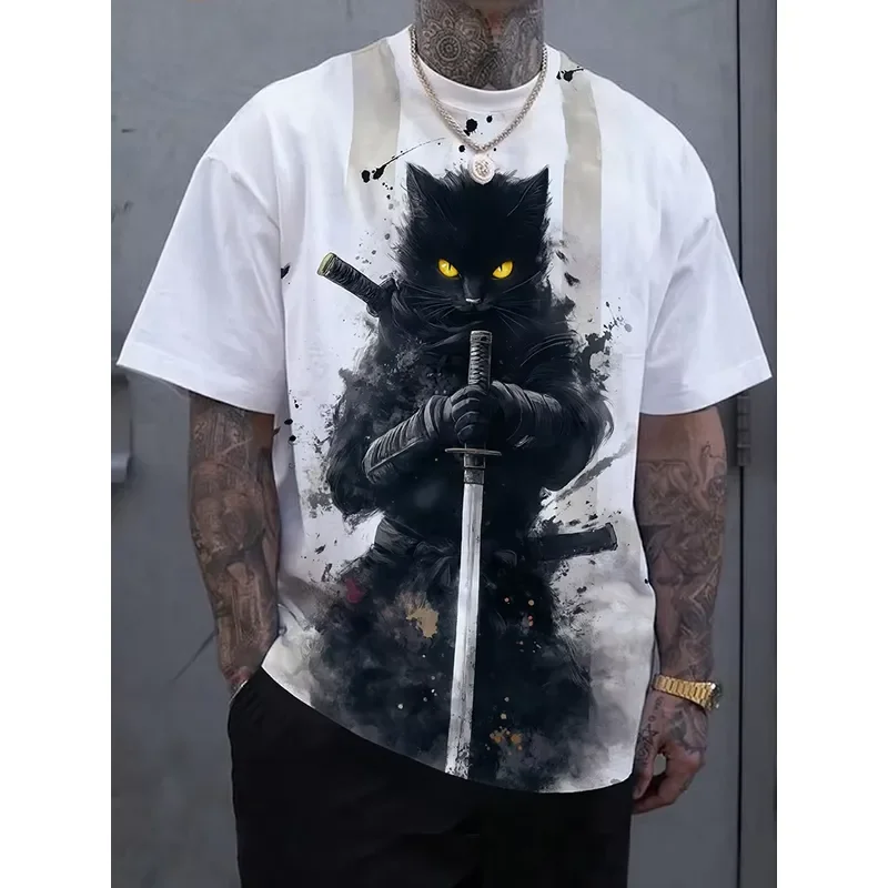 3D Printed Men Women Sports Quick Dry Breathable T Shirt Oriental Style Japanese Samurai Cat Print Outdoor Street Anime