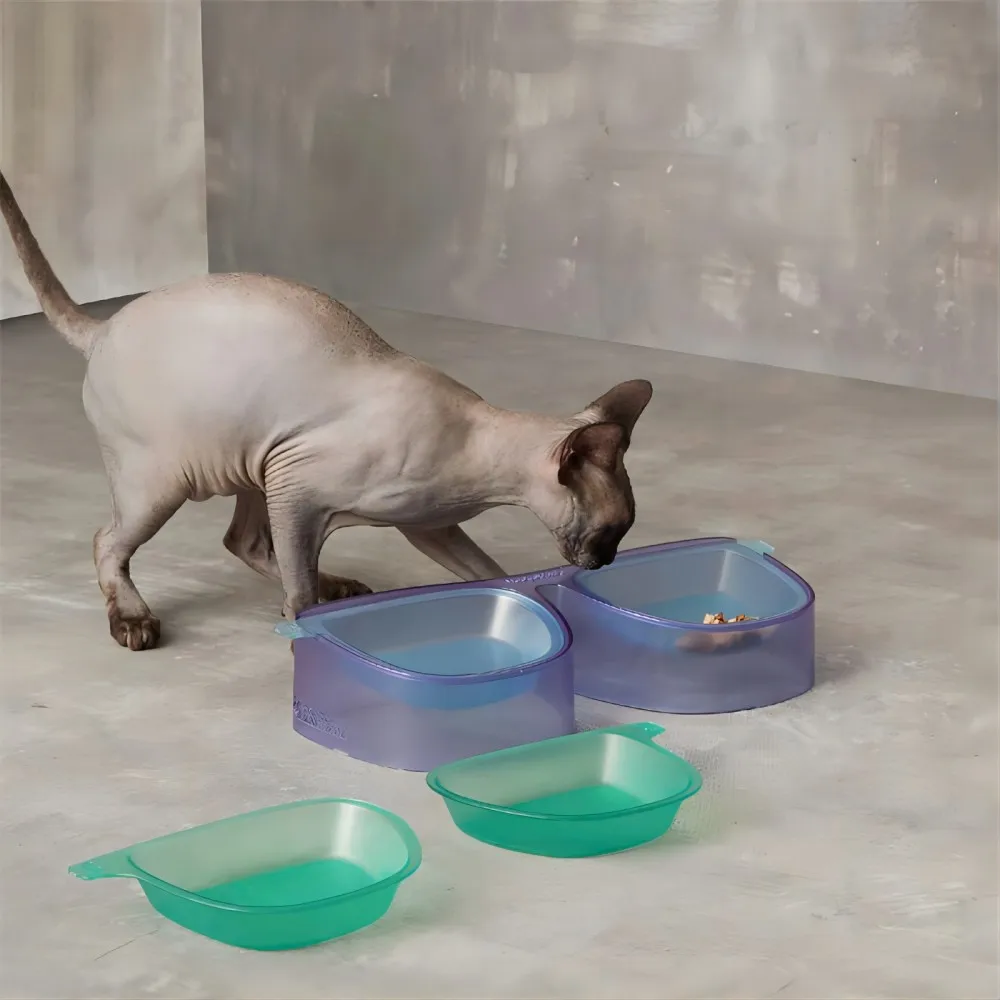 Eyes Glasses Pet Bowl Cat Dog Double Food Bowls Large Capacity Anti Spill Bowl Pets Drink Basin Anti Tipping Dry Wet Separation