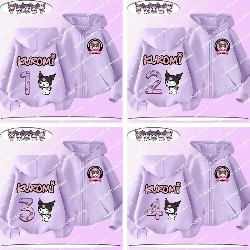 

2025 Sanrio Kuromimi 1-12 Years Old Children Zippered Hooded Spring-Autumn Coat with Cartoon Print - Cute Casual Shirt for Girls
