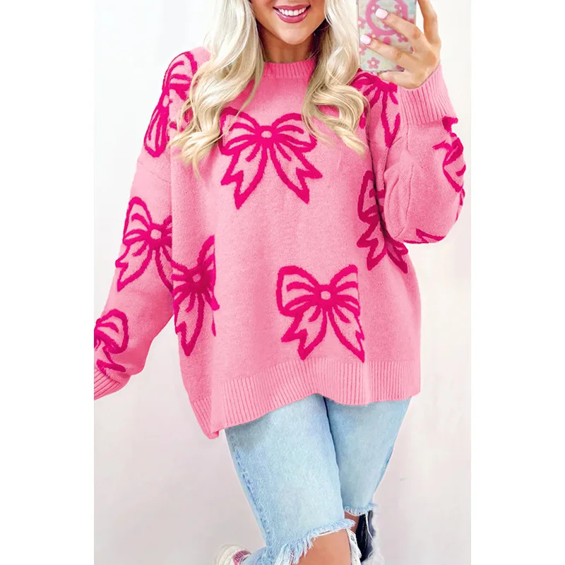 Women Pullovers Print Sweaters Knitted Thick Warm Round Neck Full Sleeve Jumpers Y2k Streetwear Elegant Knit Autumn Winter 2025