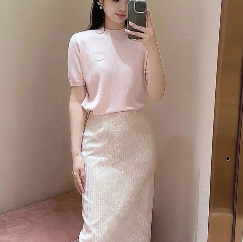 Damski sweter z okrągłym dekoltem, krótkie rękawy, modne, codzienne topy