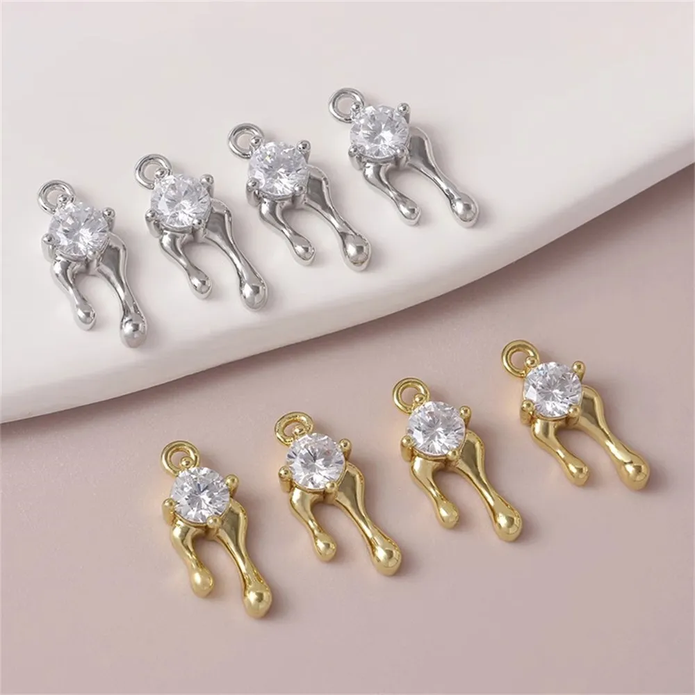 

18K Electroplated Copper and Zircon Water Drop Lava Series Pendant Diy Necklace Bracelet Material Accessories