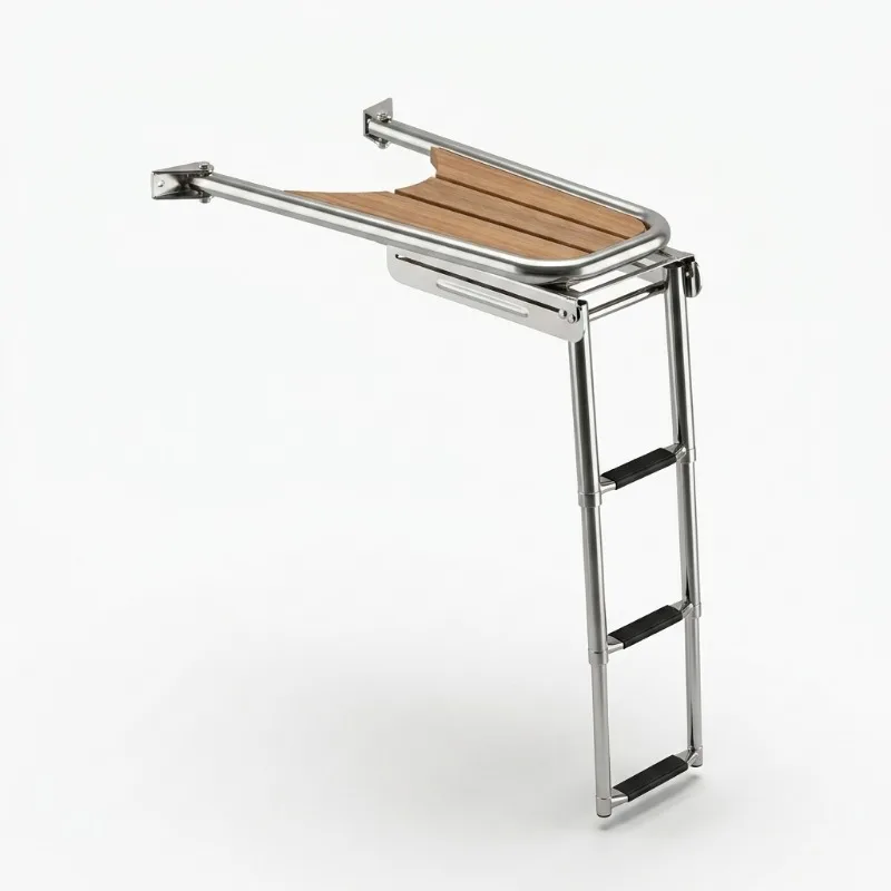 Marine fittings Teak platform with 316 stainless steel 2/3 step ladder, marine bow strut