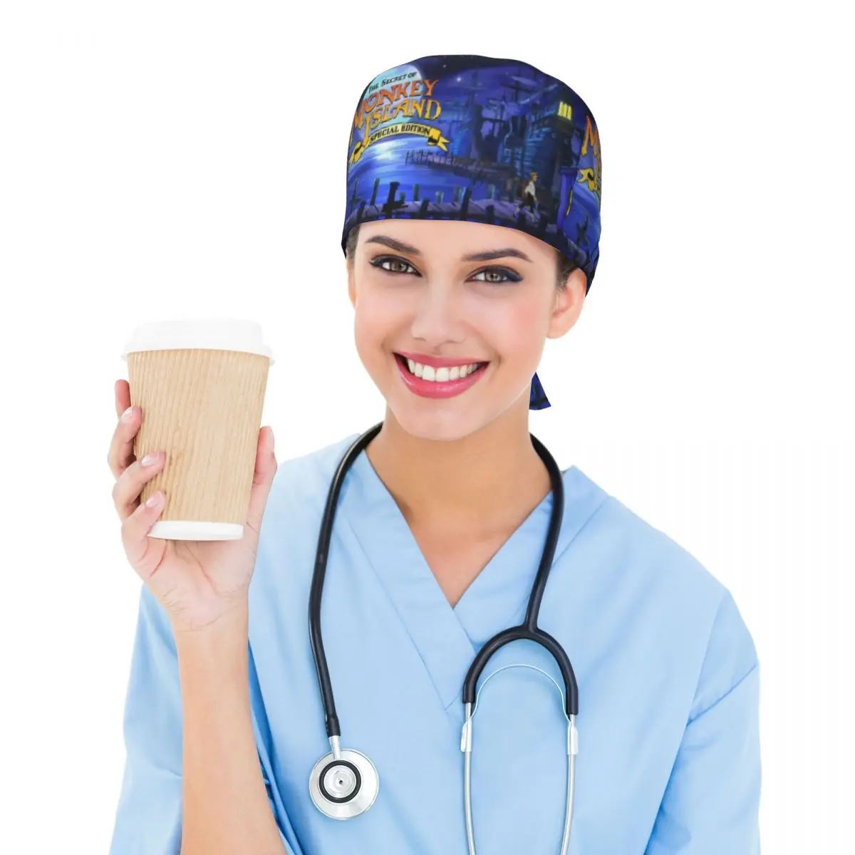 Monkey Island Scrub Hat Doctor Working Surgical Cap Men Women Adjustable Nursing Caps for Dentist