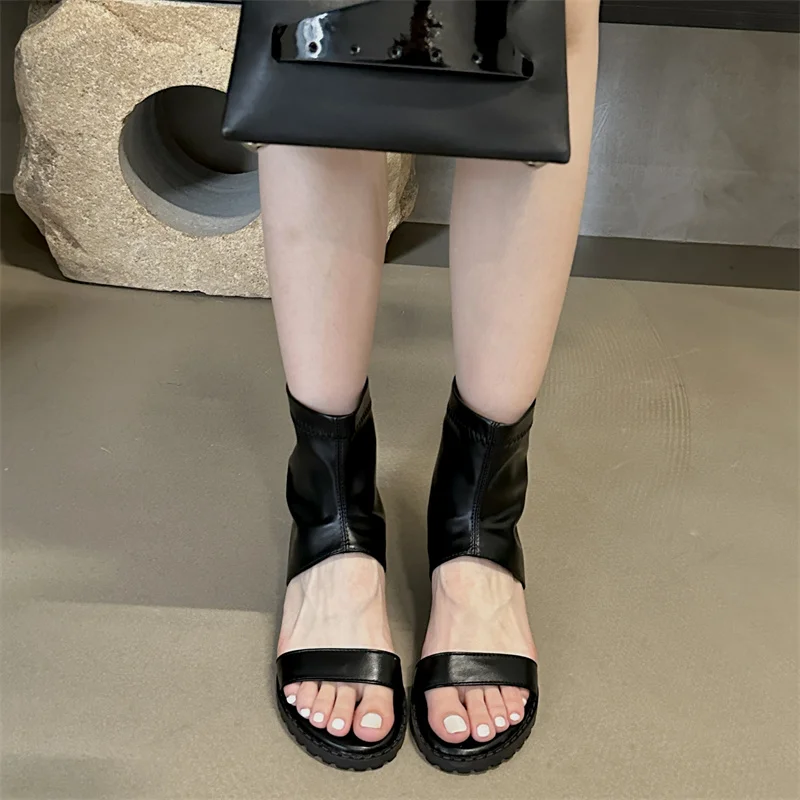 2023 Open Toe Ankle Boots Hidden Wedge Heel Shoes Gladiator Thong Sandals Women Platform Fats Summer Short Bootie Student Girl