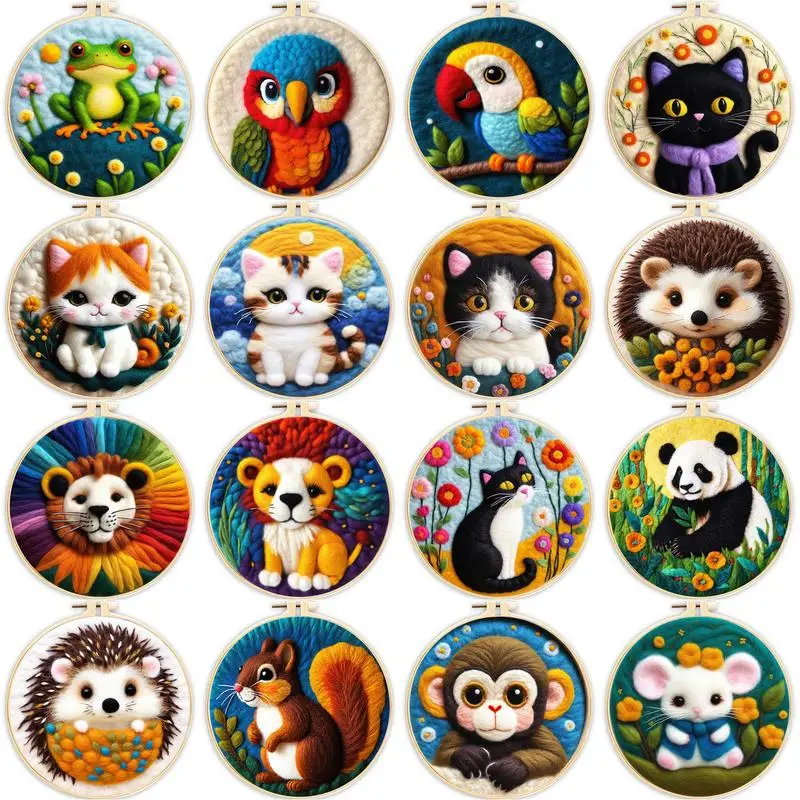 

GATYZTORY Colorful Animals Pattern Diy Wool Painting Embroidery Kit Creative Diy Wool Needle Felt Picture Kit For Beginners Craf