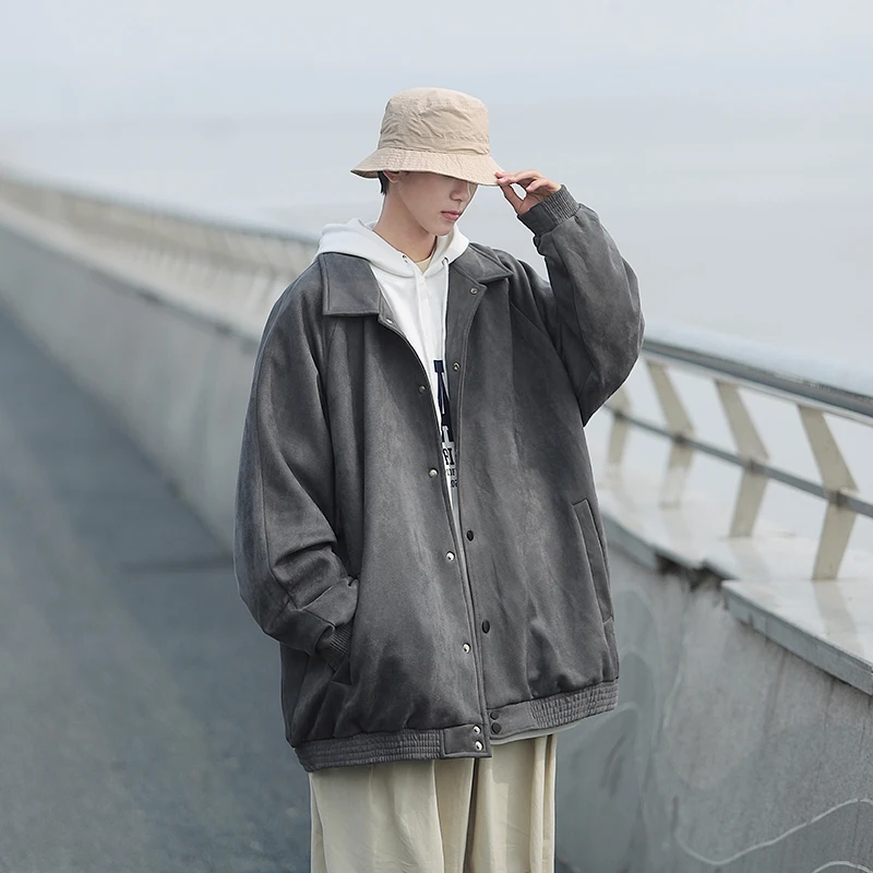 

Ретро-куртка из оленьей кожи в японском стиле для мужчин, весенне-осеннее повседневное свободное пальто с воротником, молодежная модная верхняя одежда