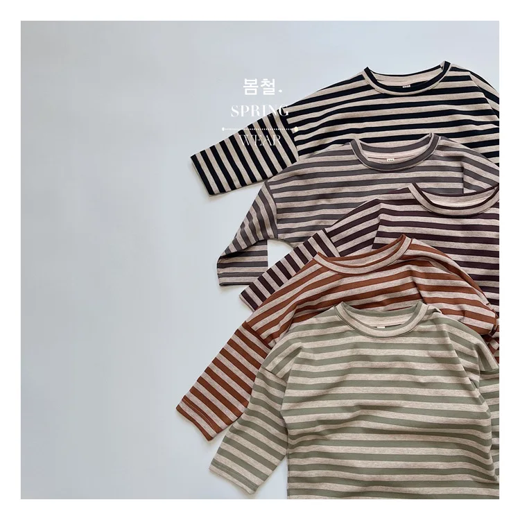 

Children's Classic Striped Cotton Long Sleeve T-Shirt Boys and Girls Foreign Style Long Sleeve Bottom Shirt