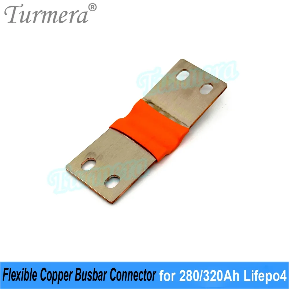 Turmera 12V 24V 48V Lifepo4 Battery Flexible Busbar Copper Connecter Hole to Hole 80mm 2mm 400A for 280Ah 320Ah Lifepo4 Battery