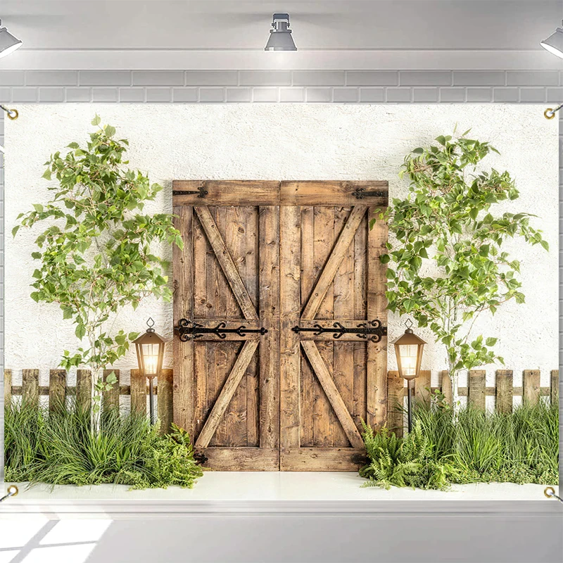 

LS Easter Village Barn Wooden Door Backdrops Child Baby Photo Props Adult Kids Decors Wreath Bunny Photography Studio Background