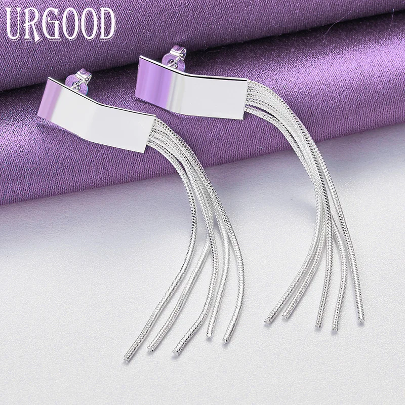925 Sterling Silver Attractive Square Tassel Earrings Women Fashion Gift Party Engagement Wedding Charm Jewelry