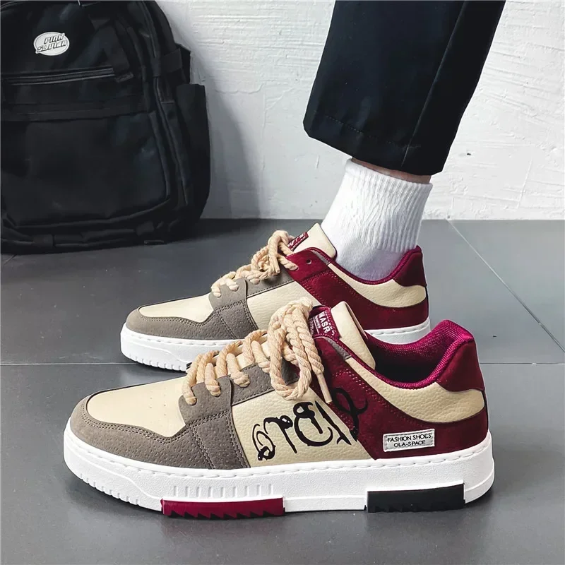 Zapatillas planas informales para hombre con patrón impreso y cordones