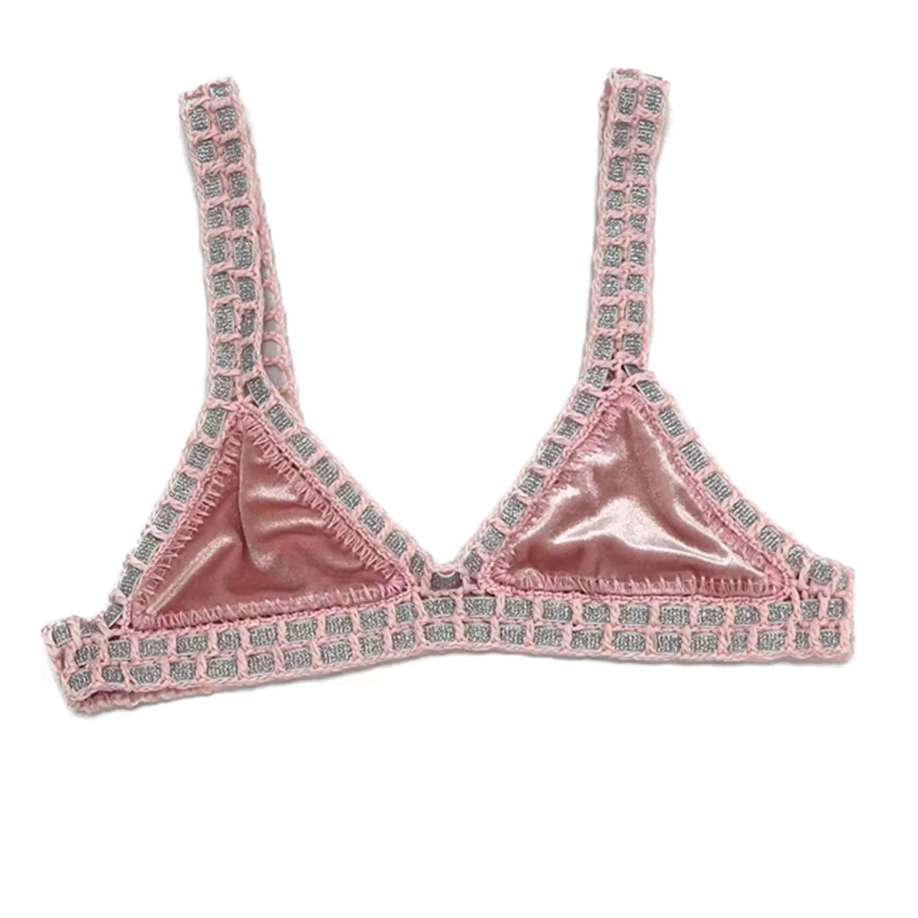 2024 Pink Crochet Handmade Triangle Bikini Set Women Black Velvet Bathing Suit Fashion Swimwear Boho Beachwear Green Swimsuit